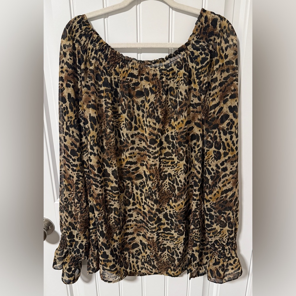 Venezia Jeans Sheer Cheetah Print Blouse Size 18/20 Off-Shoulder